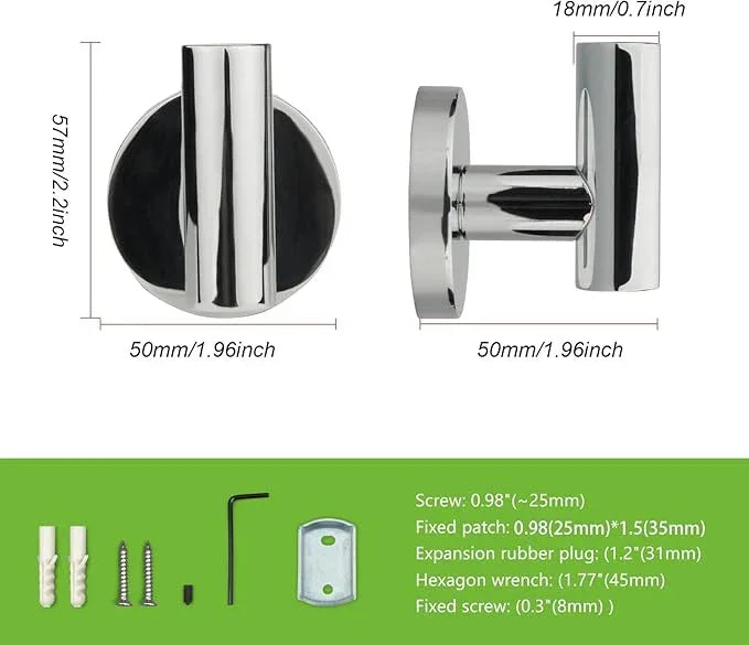 TUNNY 3 Pack Round Bathroom Towel Hooks - Chrome Robe & Coat Hooks for Bathroom & Bedroom - ModernBath