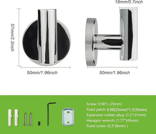 TUNNY 3 Pack Round Bathroom Towel Hooks - Chrome Robe & Coat Hooks for Bathroom & Bedroom - ModernBath