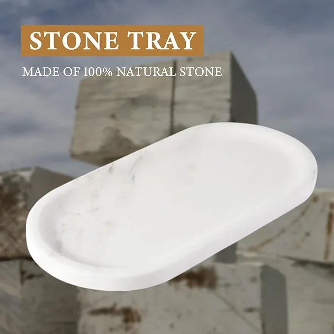 Koville Natural Marble Tray for Bathroom Countertop, Marble Storage Trays for Perfume, Cosmetics, Jewelry, Vanity Tray Stone Trays for Kitchen, Decorative Tray for Dresser Organizer(Calacatta White) - ModernBath