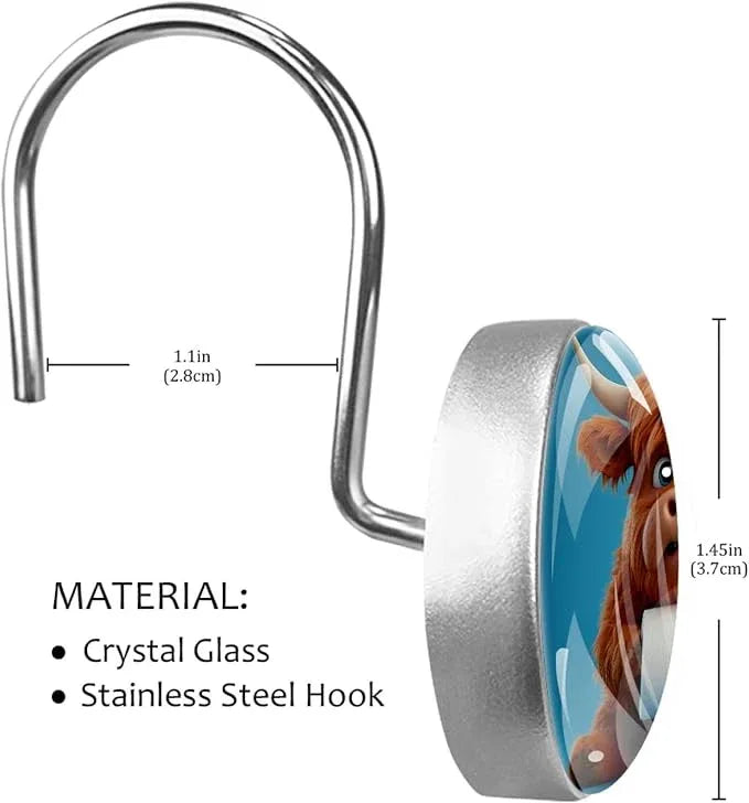 Funny Highland Calf Shower Curtain Hooks Rings, Stainless Steel Rust Proof Shower Curtain Hooks, Decorative Shower Hooks for Bathroom Shower Rods Curtains, Set of 12 - ModernBath