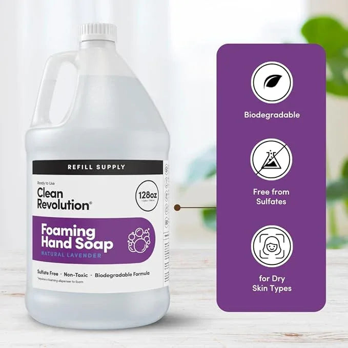 Clean Revolution Foaming Hand Soap Refill Supply Container. Ready to Use Formula. Natural Lavender Fragrance, 128 Fl. Oz - ModernBath