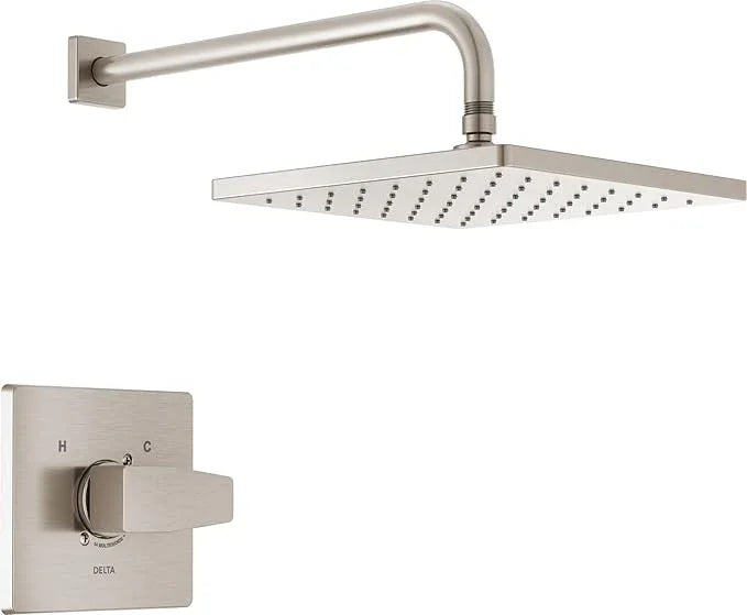 Delta Modern 14 Series Square Rain Shower Faucet Set, Brushed Nickel Shower Head and Handle Set, Valve Trim Kit, Spotshield Stainless T14268-SP-PP (Valve Not Included) - ModernBath