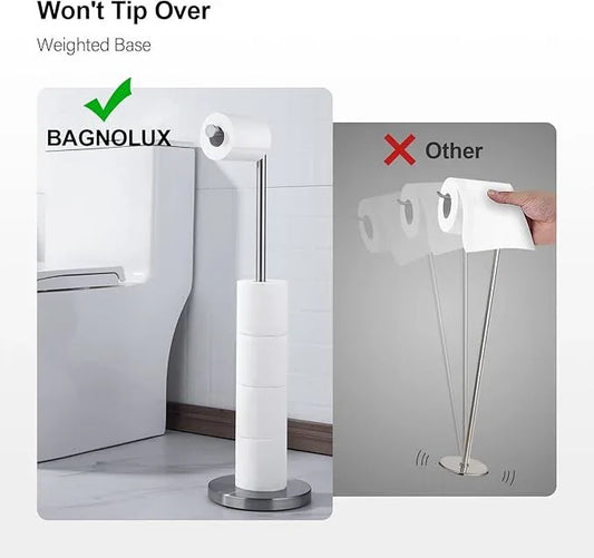 BAGNOLUX Bathroom Toilet Paper Holder Stand with Reserve, SUS304 Stainless Steel Rustproof Pedestal Tissue Roll Holder Heavy Duty, Brushed Nickel - ModernBath
