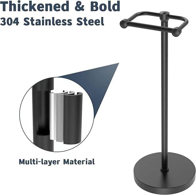 Toilet Paper Holder Stand, Modern Bathroom Free Standing Toilet Paper Roll Holder, Stainless Steel Tissue Rack, Rust-Proof & Heavy Stable Base (Matte Black) - ModernBath