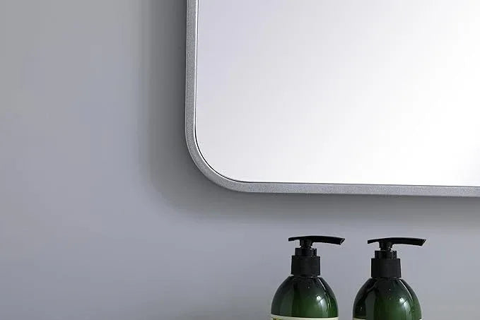ARS Concepts Aura, Soft Corner Metal Rectangular Mirror 27X40 Inch in, Modern, Silver - ModernBath