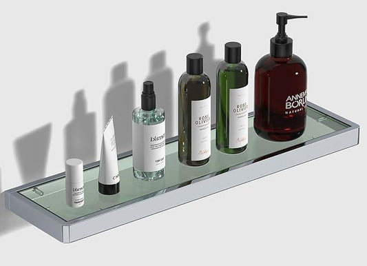20IN Bathroom Shelves/Shelf Glass Wall Mount Floating Shelves for Bathroom Tempered Glass Rectangular 1 Tier Organizer Wall Shelf (Chrome Polished, 20'') - ModernBath