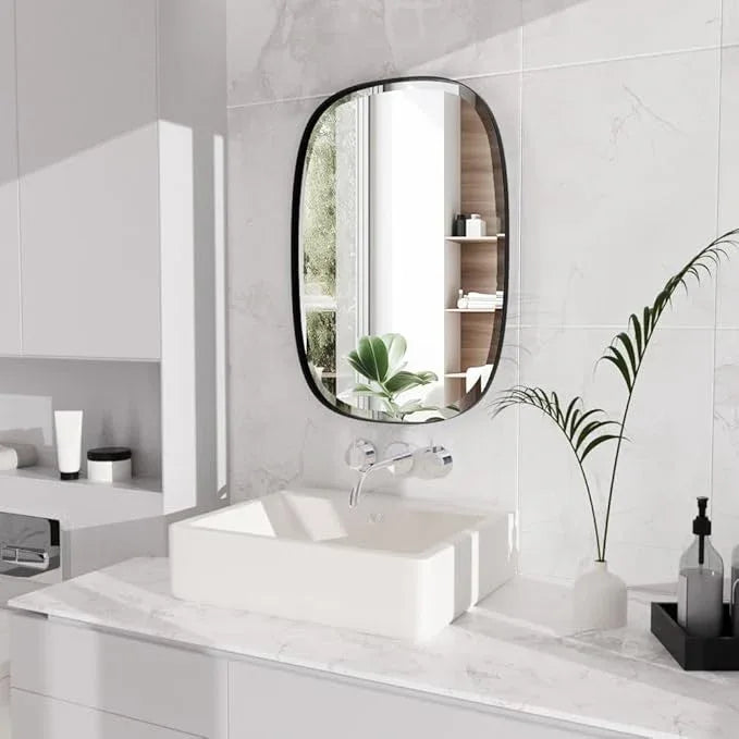POZINO Oval Beveled Mirror Over Sink, 20"x30" Black Rectangle Mirror for Bathroom, Modern Oblong Vanity Wall Mirrors in Premium Stainless Steel Frame, Wall Mount Hangs Horizontal Or Vertical - ModernBath