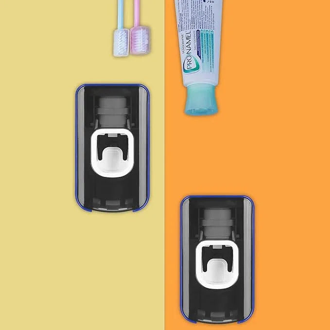 2 Slot Toothbrush Holder and Toothpaste Dispenser Wall Mounted, Automatic Toothpaste Squeezer, 2 in 1 Tooth Brush Toothpaste Organizer for Shower (Dark Blue 2Pack) - ModernBath