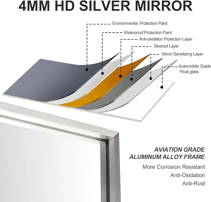 LEDLUX 24x32 Inch Silver Bathroom Mirror - Copper-Free Mirror, Aluminum Alloy Frame Vanity Rectangle Wall Mounted Modern Mirror for Bedroom/Living Room/Porch Horizontal or Vertical - ModernBath
