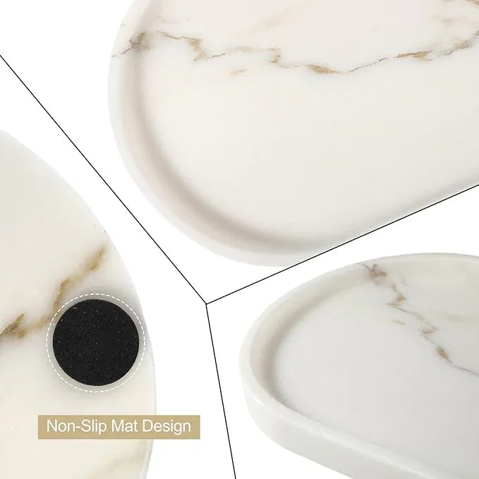 Koville White Marble Tray with Gold Pattern for Bathroom Counter, Stone Trays for Home Decor Marble Vanity Tray, Stone Storage Trays for Perfume, Jewelry, Decorative Tray for Dresser Organizer - ModernBath
