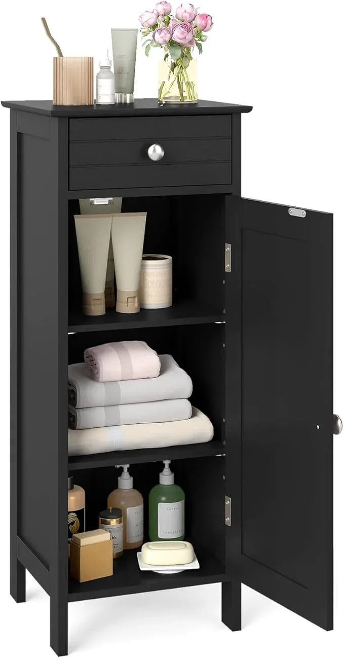 GLACER Floor Storage Cabinet, Multifunctional Bathroom Storage Cabinet with 2 Adjustable Shelves, Ideal for Bathroom, Living Room, 14 x 12 x 34.5 inches (Black) - ModernBath