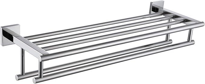 KOKOSIRI Bath Towel Rail Bathroom Towel Rack Towel Holder 24 Inch Towel Shelf with Double Towel Bars Wall Mounted SUS 304 Stainless Steel, Polished Chrome, B6005CH-L24 - ModernBath