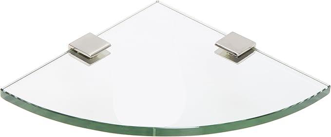 Spancraft Glass SQ6QR-BR Quarter Round Glass Shower Shelf with Square Clamp, Brushed Nickel Bracket, 6" - ModernBath