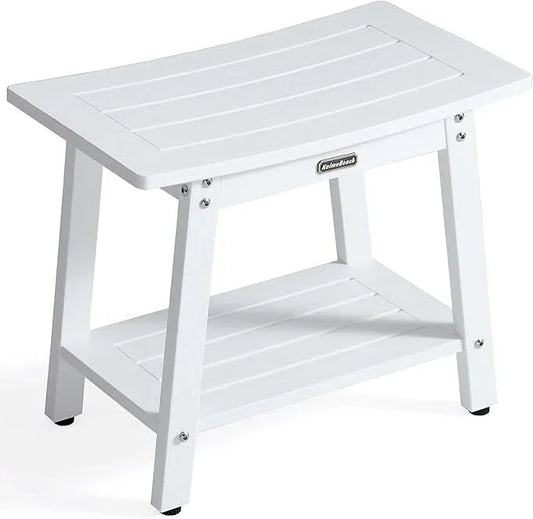 KaimuBench Large Waterproof Shower Bench for Inside, HDPS White Shower Stool for Shaving Legs, Spa Bath Chair Seat for Bathroom, Indoor/Outdoor Use, No Maintenance, Weight Capacity 500LBS - ModernBath