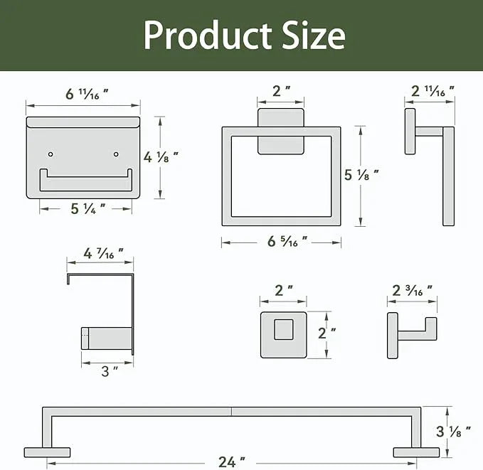 Bubxo 5-Pieces Matte Black Bathroom Hardware Set, 24 Inch Bathroom Towel Bar Set, SUS304 Stainless Steel Bathroom Hardware Accessories Set, Towel Racks for Bathroom Wall Mounted - ModernBath