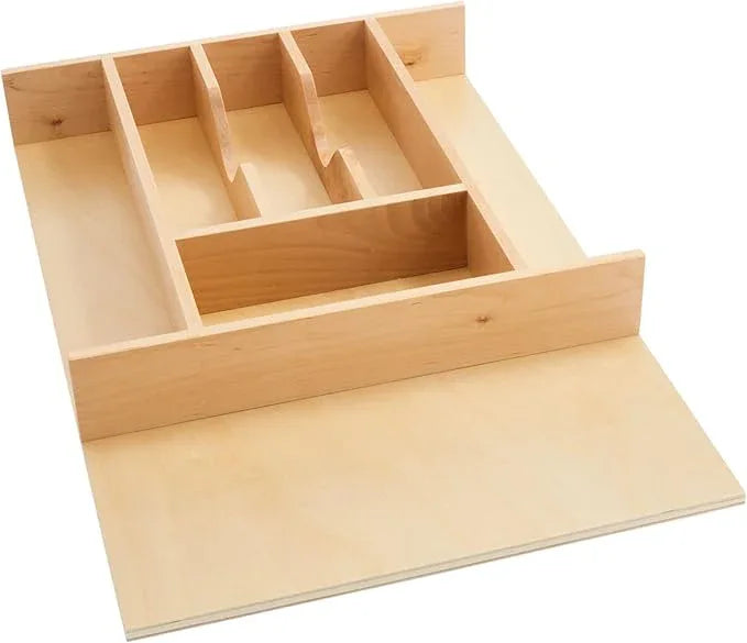 Rev-A-Shelf Trim-to-Fit Silverware Drawer Organizer For Kitchen Utensil Cutlery Cabinet Storage, Natural Maple Wood 7 Compartment Tray Insert, 4WCT-1 - ModernBath