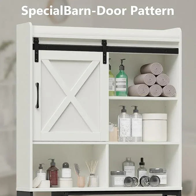 Vabches Over The Toilet Storage Cabinet, Farmhouse Storage Cabinet Over Toilet with Sliding Door & Toilet Paper Holder Stand, Home Space-Saving Toilet Rack for Bathroom, Restroom - ModernBath
