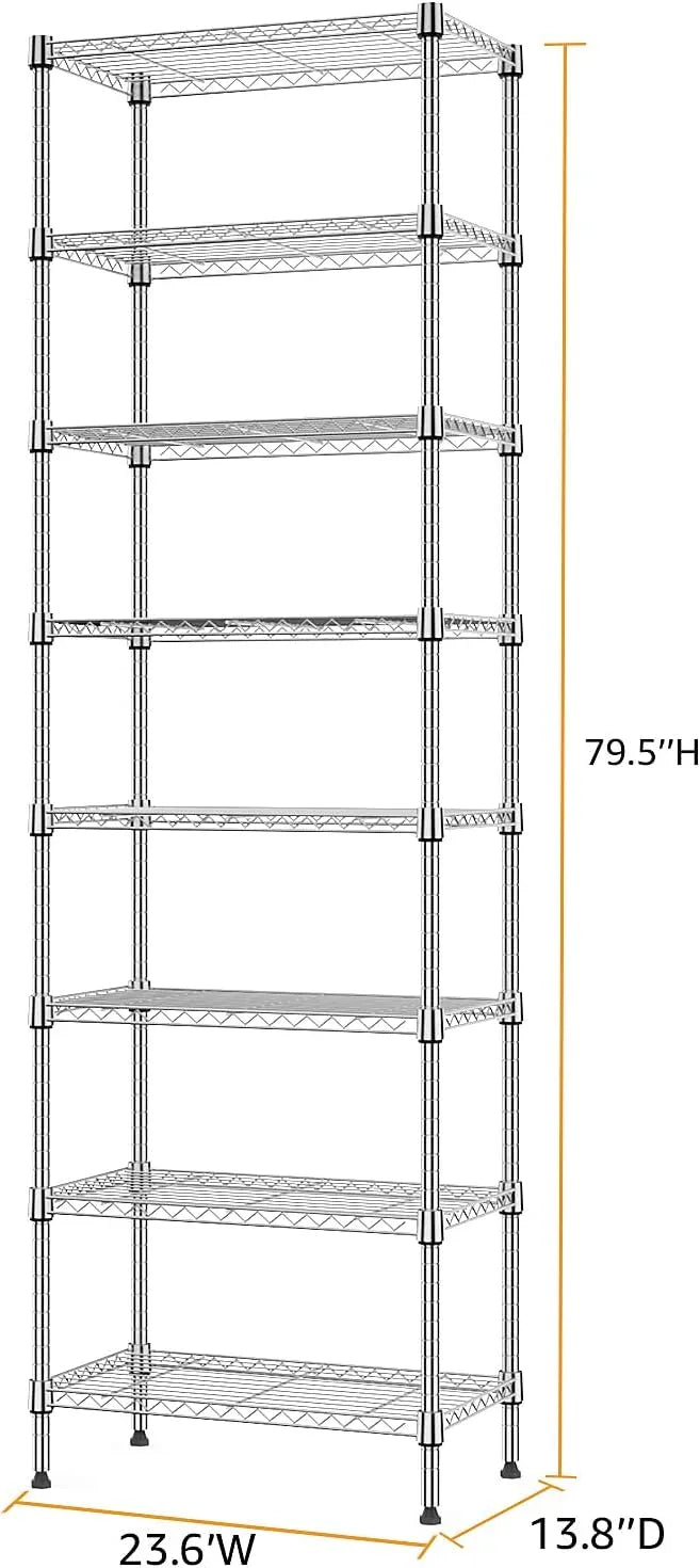 8 Tier 2000 lbs Storage Rack Metal Wire Shelving Unit, Storage Standing Shelf Organizer for Laundry Bathroom Kitchen Pantry Closet Garage Utility Room, Chrome 13.8" D x 23.6" W x 79.5" H - ModernBath