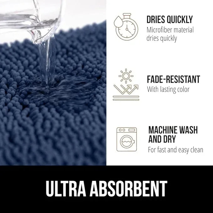GORILLA GRIP Bathroom Rug Sets 3 Piece, Bath Mat Set and Oval Toilet Base with Rubber Backing, Plush Absorbent Shaggy Chenille Washable Mats, Includes 24x19.5, 24x17 and 30x20 Inch Rugs, Navy - ModernBath