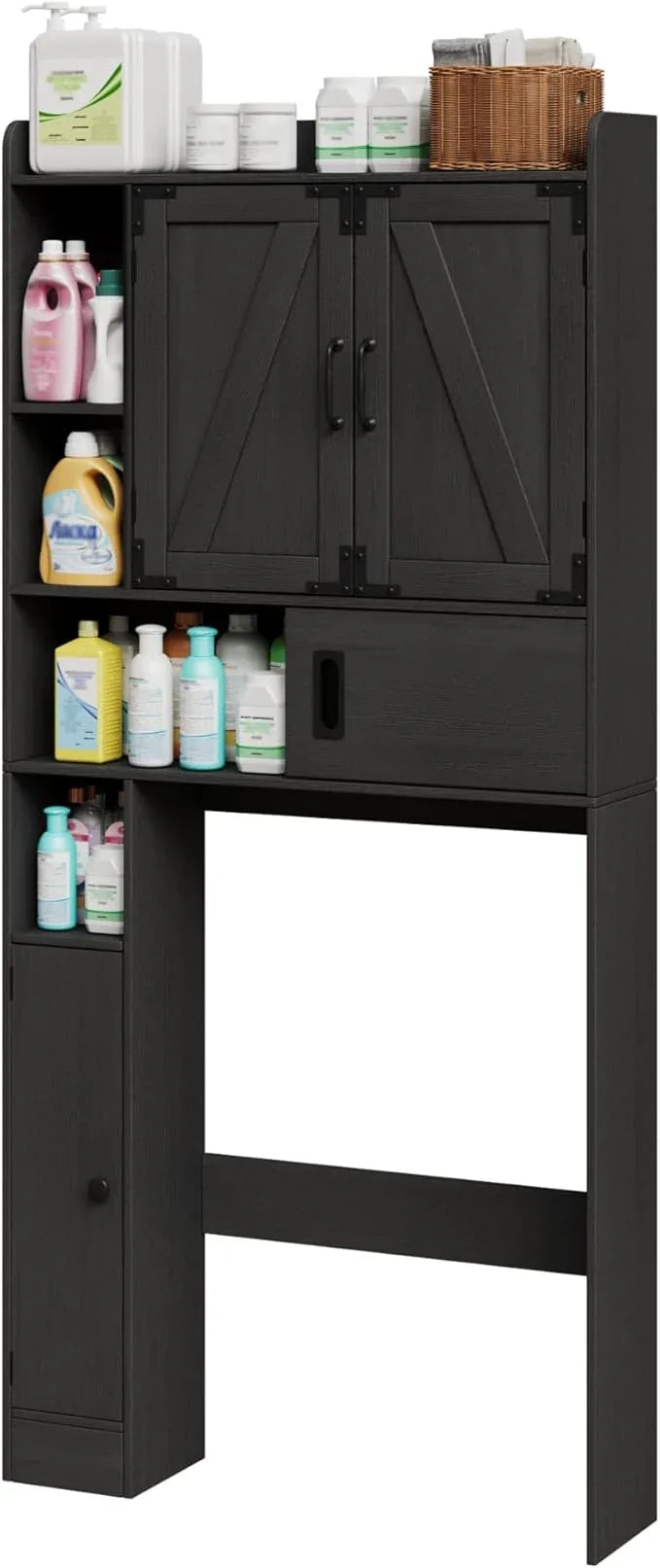 ChooChoo Over The Toilet Storage Cabinet, Farmhouse Bathroom Shelf Over Toilet with Adjustable Shelves, Above Toilet Storage Cabinet with Sliding Door for Bathroom, Laundry Room, Black - ModernBath