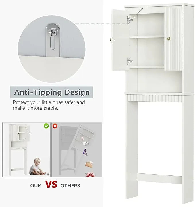 Over The Toilet Storage Cabinet, Over Toilet Storage with Fluted Door, Over The Toilet Storage Bathroom Organizer Bathroom Shelf Over Toilet, Behind Toilet Storage Cabinet Organizer,Cream White - ModernBath