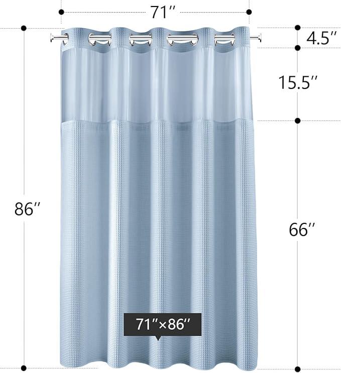 River Dream Misty Blue Fabric Shower Curtain Set, Cotton Blend, Waffle Weave, with Snap in Replacement Liner，71 x 86 inches - ModernBath