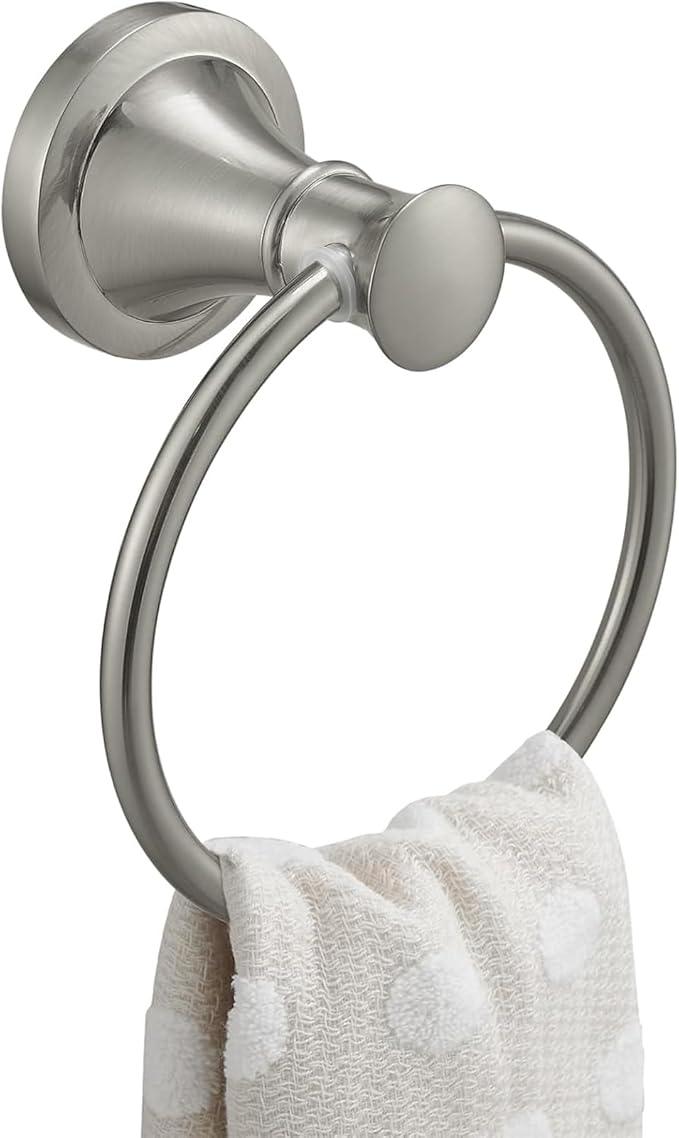 BESy Brushed Nickel Bathroom Hand Towel Ring Towel Holder, Rustproof Wall Mounted Bathroom Hardware Accessory SUS 304 Stainless Steel Towel Rack - ModernBath