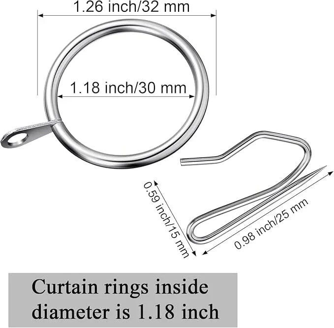Qunclay 100 Set 0.98 Inch Metal Curtain Rings with Eyelets Curtain Hooks for Drapes and Metal Drapery Pin Drapery Hooks for Window Door Shower Bathroom Rings (Silver) - ModernBath