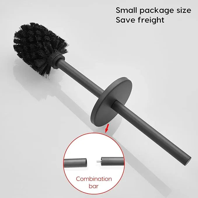 Stainless Steel Toilet Brush and Holder Set, No-Punch Hook Base Dual Purpose Toilet Brush Holder with Removable Inner Bucket and Splash Cover - Soft Bristles (Gray) - ModernBath