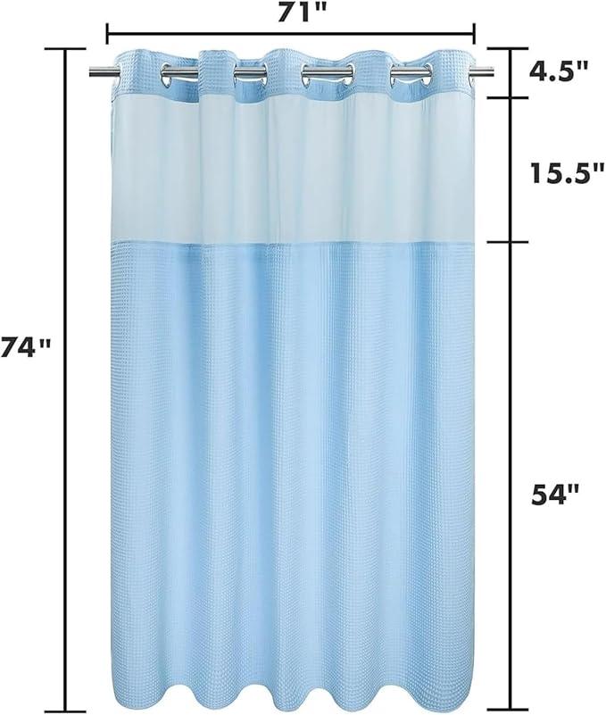 River Dream Sky Blue Fabric Shower Curtain Set, Cotton Blend, Waffle Weave, with Snap in Replacement Liner，71 x 74 inches - ModernBath