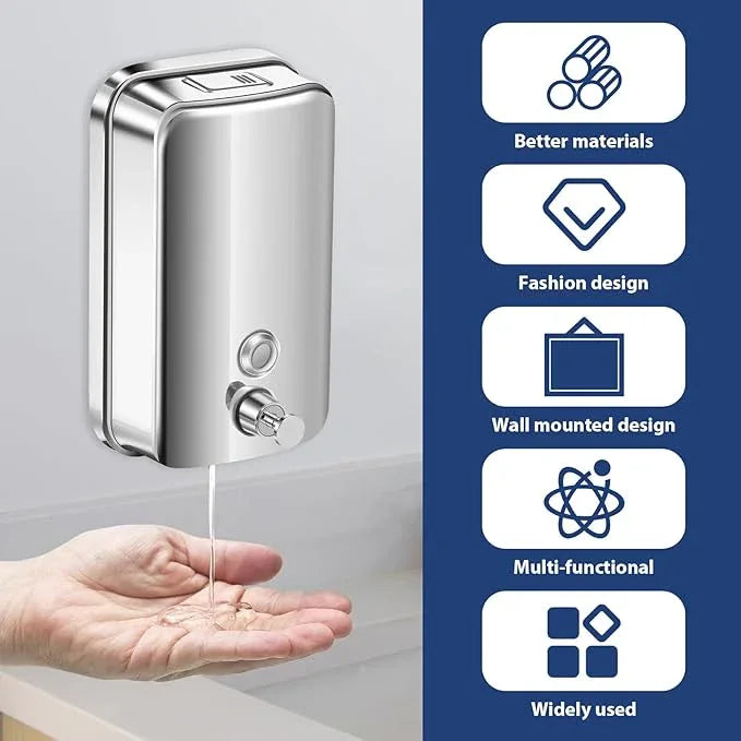 1000ml Commercial Soap Dispenser Wall Mount, Stainless Steel Hand Soap Dispenser for Bathrooms, Refillable Hand Sanitizer Dispenser for Home, Hotels, Restaurants, Hospitals (Silver) - ModernBath