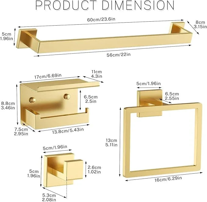 5-Piece Bathroom Hardware Set Brushed Gold Towel Bar Set,Stainless Steel Towel Holder Set for Bathroom,Wall-Mounted Towel Rack Set 23.6in - ModernBath
