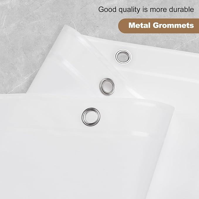 UFRIDAY White Short Shower Curtain Liner Premium PEVA 72 x 66 inch,Heavy Duty Shower Curtain with 3 Weighted Magnets, Plastic Waterproof Grey Shower Curtains for Bathroom with 12 Hooks - ModernBath