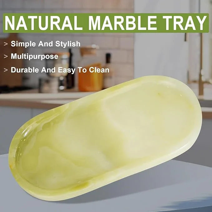 SWRONP Marble Tray for Kitchen Counter,Stone Tray for Bathroom Countertop,Dresser Small Vanity Decor,Storage Trays for Perfumes,Candles,Jewelry (Greener) - ModernBath