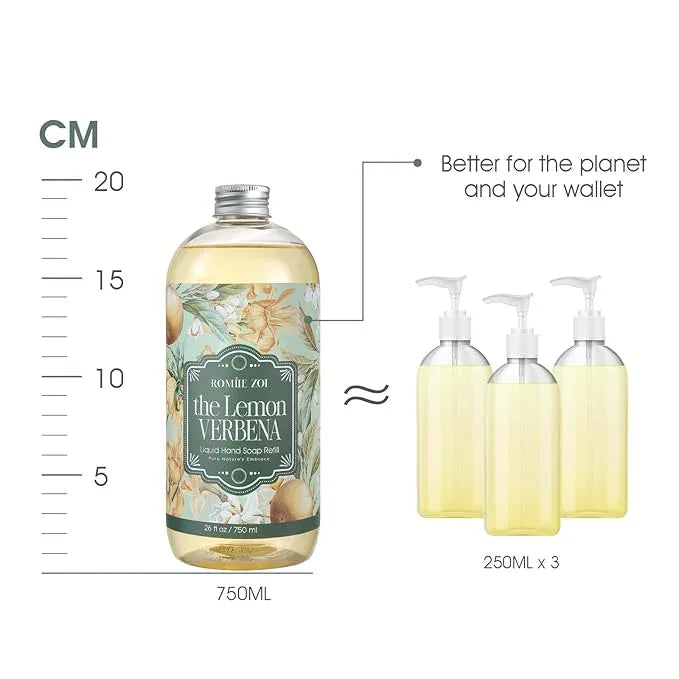 ROMIIE ZOI Liquid Hand Soap Refill, Lemon Verbena, Gentle & Moisturizing Formula, 750 ML/ 26 FL OZ - ModernBath