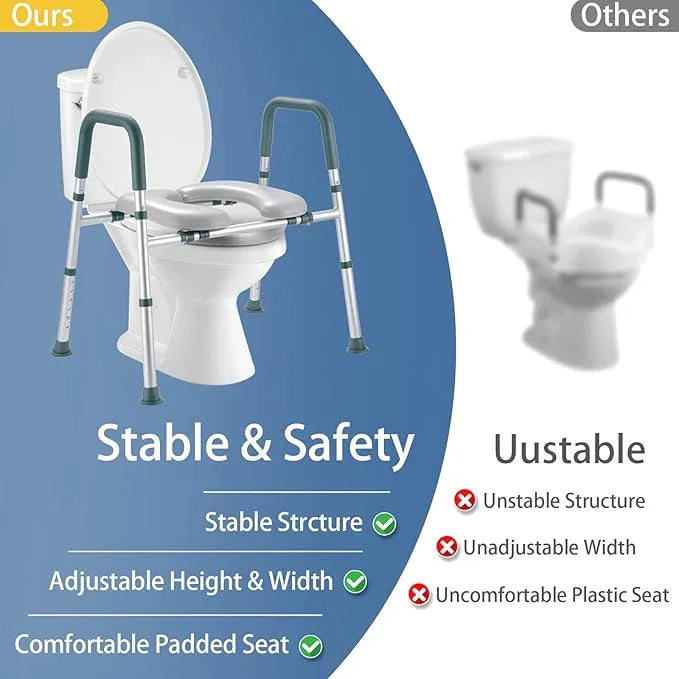 Raised Toilet Seat with Handles, Toilet Seat Riser for Seniors with Adjustable Height & Width, 400lb Cozy Padded Elevated Toilet Seat for Elderly, Handicap and Disabled, Fit Any Toilet - ModernBath