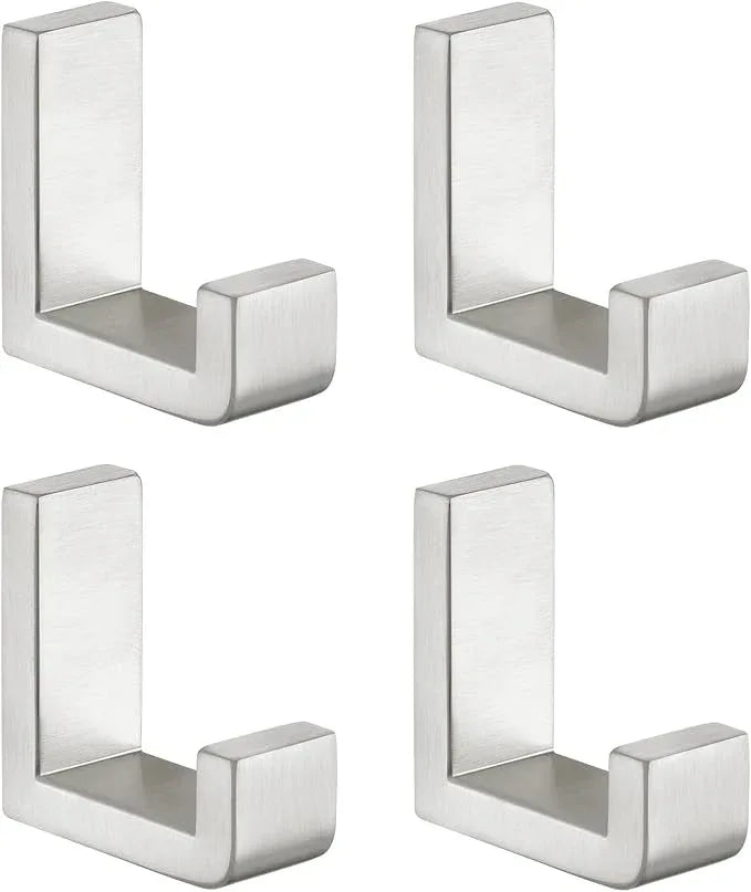 Angle Simple Towel Hooks for Bathroom, SUS 304 Stainless Steel Robe Coat Hooks for Wall, Brushed Nickel, 4 Pack - ModernBath