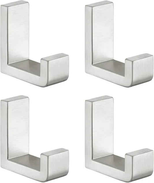 Angle Simple Towel Hooks for Bathroom, SUS 304 Stainless Steel Robe Coat Hooks for Wall, Brushed Nickel, 4 Pack - ModernBath