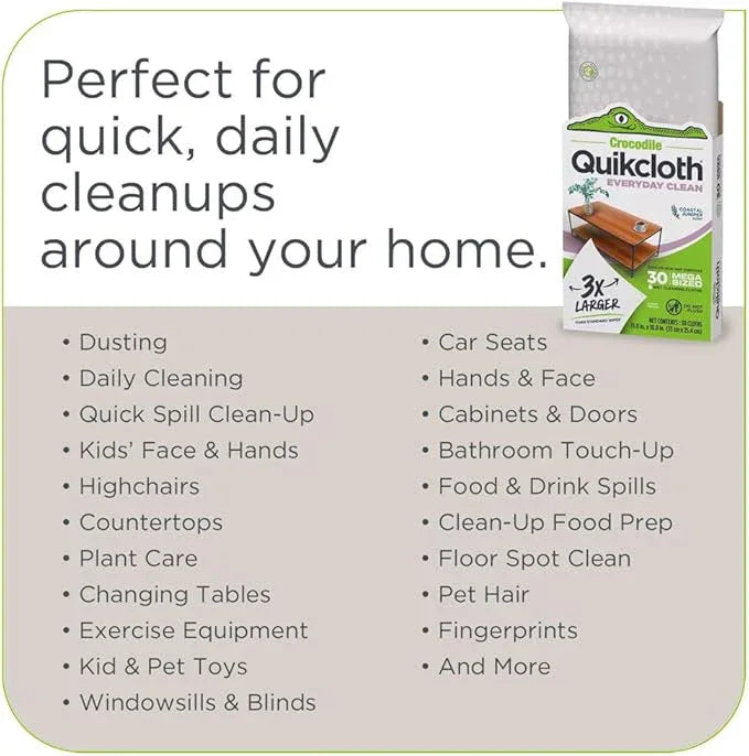Quikcloth® Everyday Clean – Plant-Based, Gentle, Plastic-Free Cleaning Wipes for Home & Kitchen - Safe on Hands and Surfaces - ModernBath