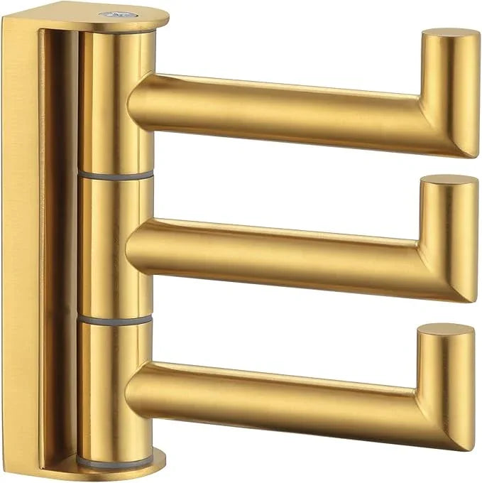 APLusee Swivel Towel Hook, 304 Stainless Steel Foldable Clothes Hook with Multi Three Rotating Arm, Flexible Bathroom Kitchen Storage Hanger Wall Mounted, Brushed Gold - ModernBath