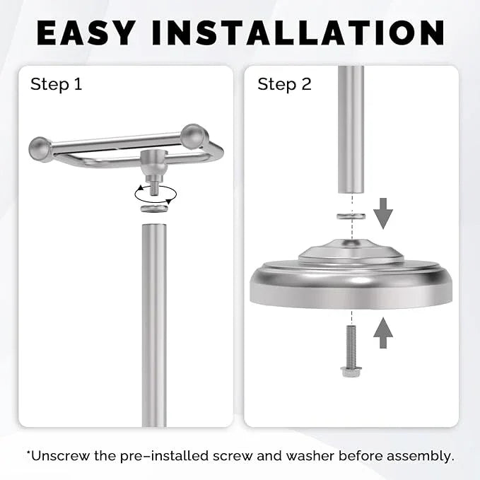Toilet Paper Holder Stand, Brushed Nickel Toilet Paper Holder Free Standing, Post Pivoting Design & Stable Weighted Base SUS304 Stainless Steel for Bathroom(Mega Roll) - ModernBath