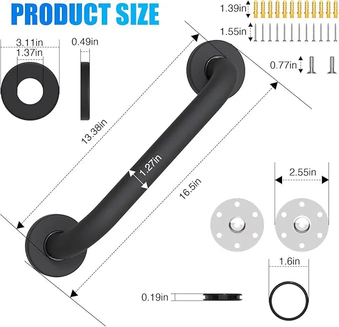 ROTHLEY 12 Inch Grab Bar for Bathtubs and Showers: Stainless Steel Shower Grab Bar Wall Mounted Shower Handle with Concealed Screws for Handicapped Elderly and Seniors (Matte Black) - ModernBath