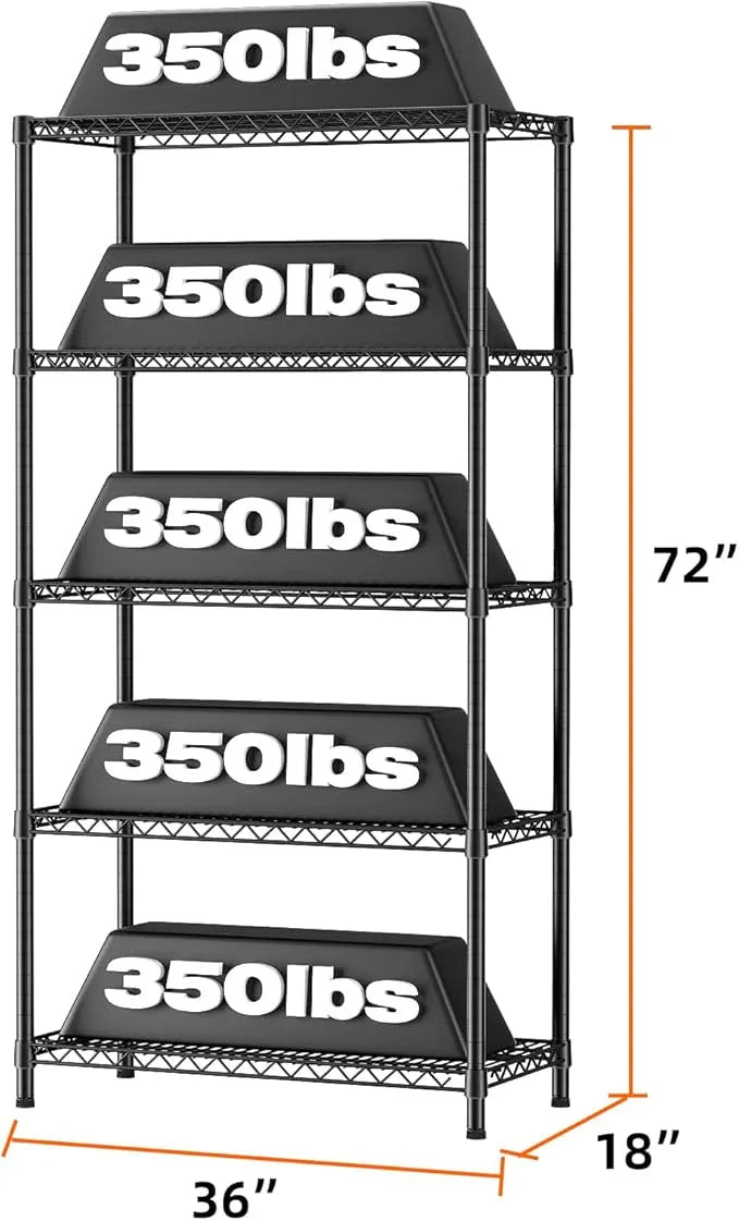 SINGAYE 5 Garage Shelving Wire Storage Heavy Duty Shelves 1750LBS Shelving Unit Metal Bathroom Organizers and Shelf Wire Closet Pantry Kitchen Rack 18" Dx36 Wx71 H Black - ModernBath