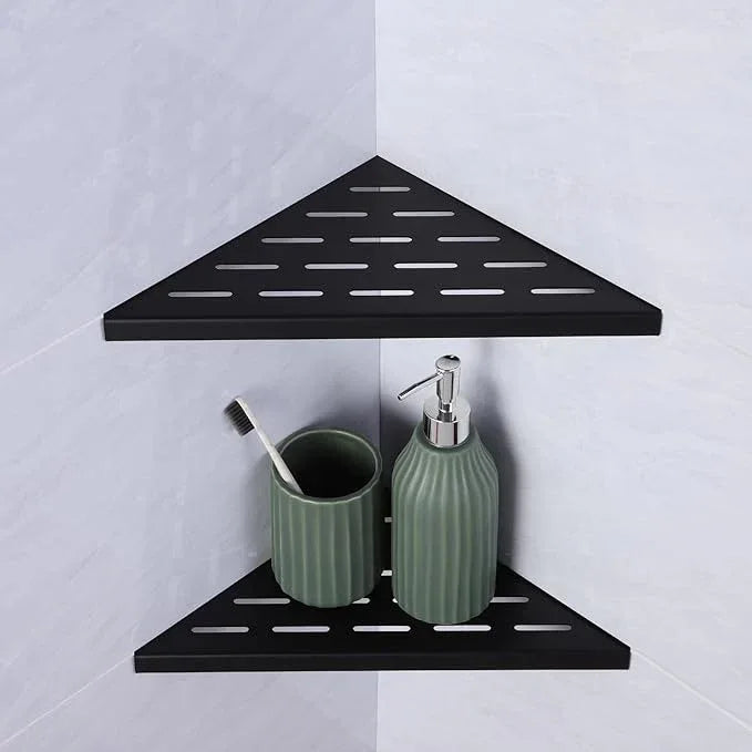 10" Corner Shower Shelf, 2-Pack Bathroom Shelves for Tile Walls, SUS304 Stainless Steel Recessed Shower Shelf, Grout in Corner Organizer Shelves, Matte Black - ModernBath