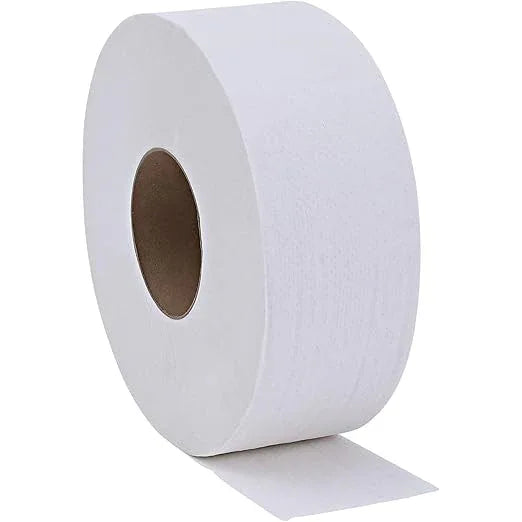 Genuine Joe Jumbo Roll Bath Tissue - 2-Ply White Toilet Paper, 3.3" x 650' per Roll, 12 Count Bulk Pack, Recycled Fiber, Commercial Grade for Dispensers - ModernBath