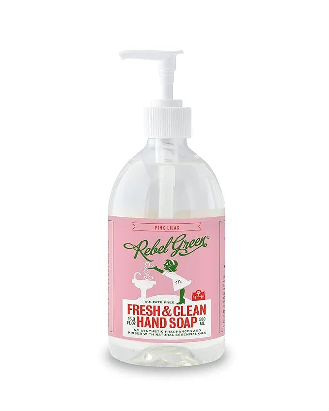 Rebel Green Liquid Hand Soap - Natural Hand Soap Pump Bottles - Bathroom & Kitchen Hand Soap - Hand Wash with Fresh Pink Lilac Scent - (16.9 oz Bottles, 4 Pack) - ModernBath
