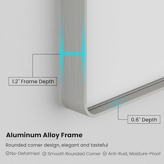 JISOSO Brushed Nickel Bathroom Mirror 40x32 Inch, Brushed Silver Metal Frame Mirror Wall Mounted, Rounded Rectangle Bathroom Vanity Mirror, Tempered Glass, Anti-Rust, Horizontal/Vertical - ModernBath
