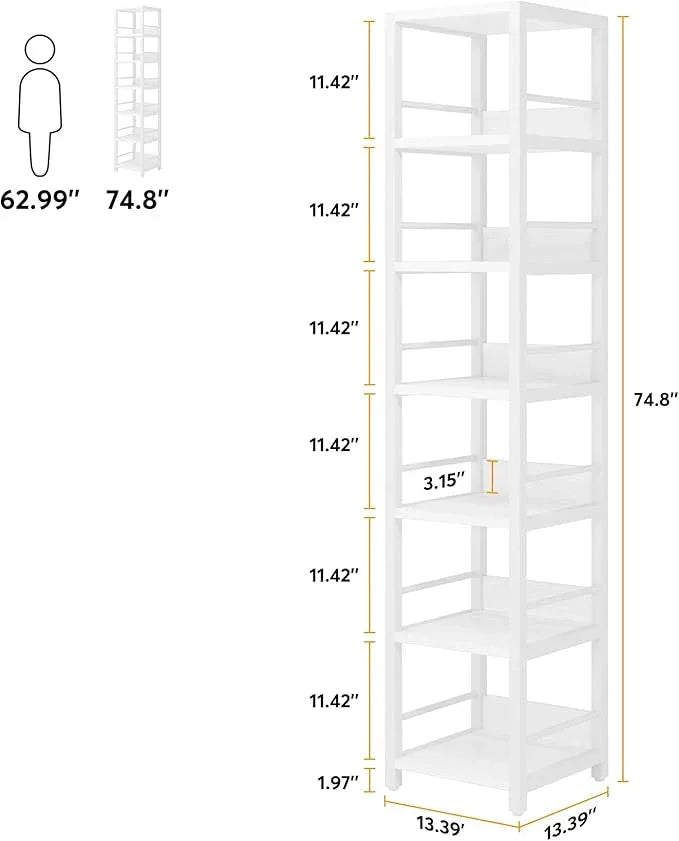 Tribesigns 6-Tier Corner Shelf, 75 Inch Tall Narrow Bookshelf Storage Rack, Etagere Shelves Display Stand for Small Spaces, Rustic Open Bookcase Square Shelf Tower for Living Room Bathroom - ModernBath