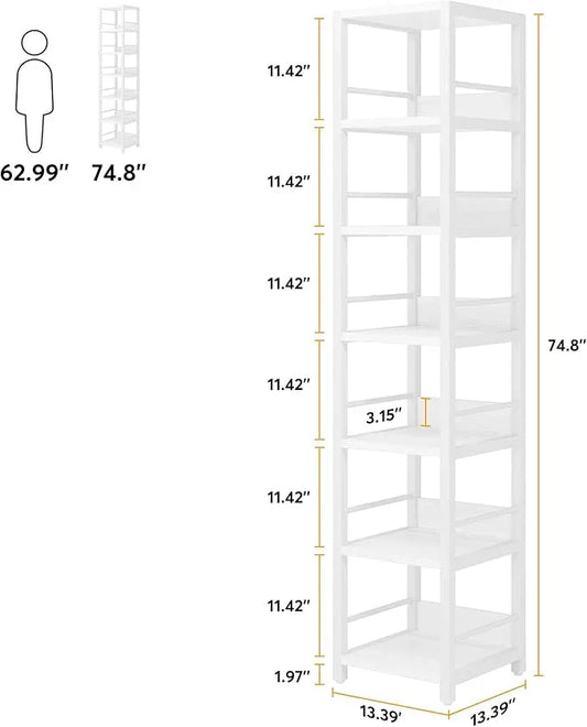 Tribesigns 6-Tier Corner Shelf, 75 Inch Tall Narrow Bookshelf Storage Rack, Etagere Shelves Display Stand for Small Spaces, Rustic Open Bookcase Square Shelf Tower for Living Room Bathroom - ModernBath