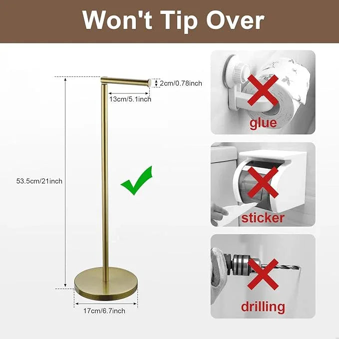 Toilet Paper Holder Stand, Gold 304 Stainless Steel,Free Standing for Bathroom,Weighted Base - ModernBath